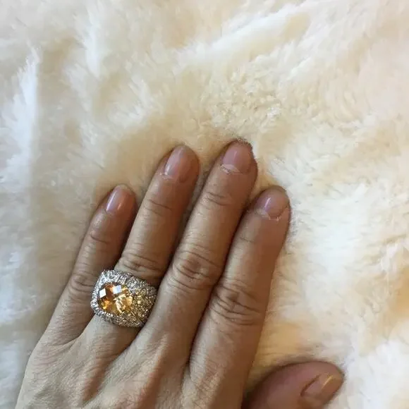 Sterling Silver Yellow Crystal Statement Ring - Picture 9 of 11